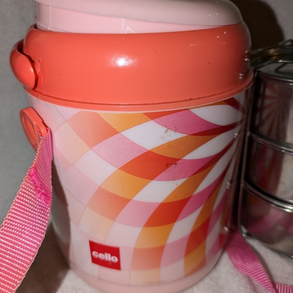 Cello Pink and Orange Insulated Lunch Carrier with Stainless Steel Containers - Picture 3 of 8